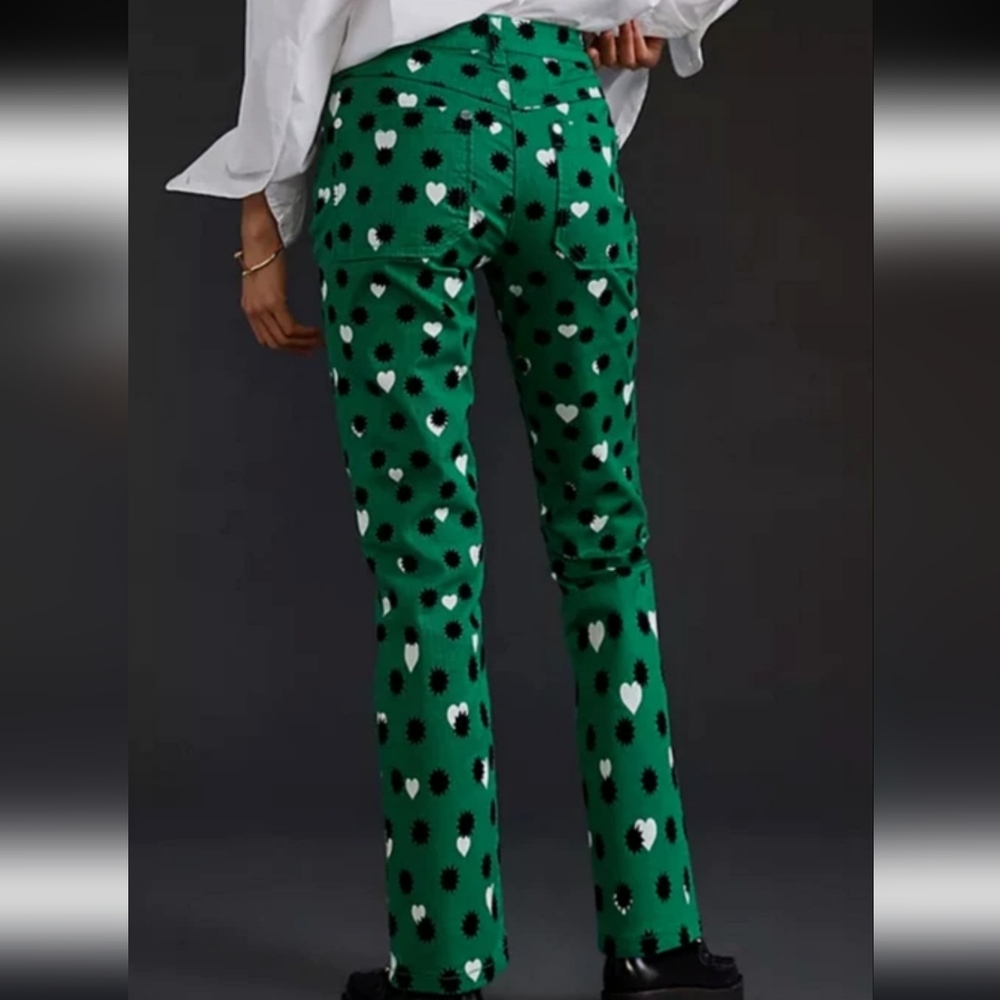 Anthropologie Maeve The Cigarette Slim Jeans Green Heart Print Denim 28 - Picture 8 of 8